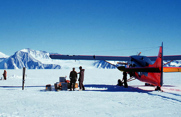 With the VX6 Otter at the Beardmore Base, looking towards the Beardmore Glacier mouth.